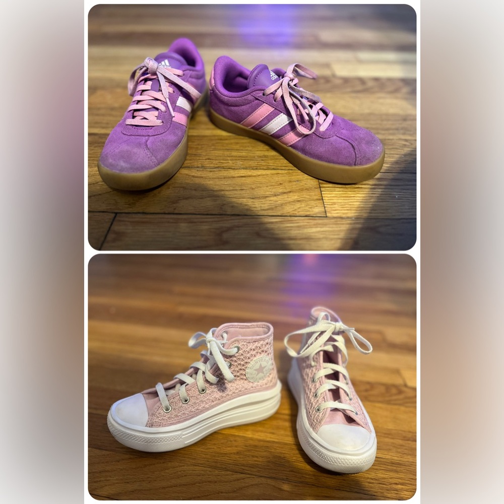 Bundle of two girls sneakers:Converse Chuck Taylor high tops and Adidas